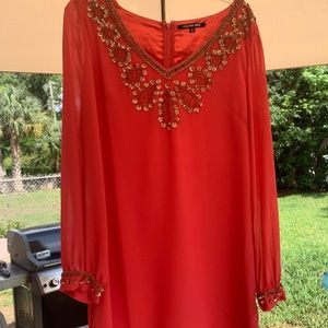 Gianni Bini Raspberry LongSleeve Embellished Dress
